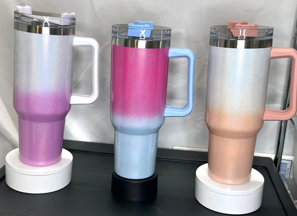 Bob 40oz mixed color gradient shimmer travel mugs