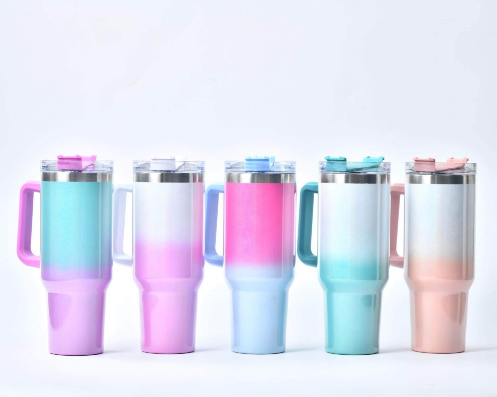 Bob 40oz mixed color gradient shimmer travel mugs