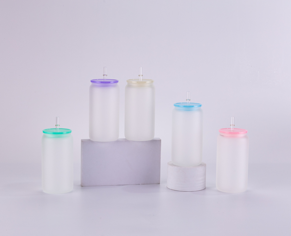 Fiona 16oz Sublimation Clear Frosted Glass Cups With Mixed Colored PP Lids USA Warehouse Pre-order