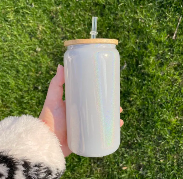 Fiona 16oz Sublimation Glitter Glass Cups with Bamboo Lids USA Warehouse Pre-order