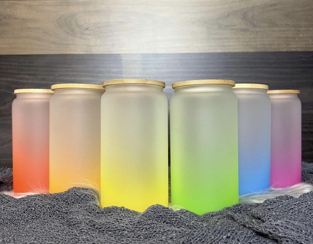 Fiona 16oz Sublimation Gradient Frosted Glass Cups USA Warehouse Stocked