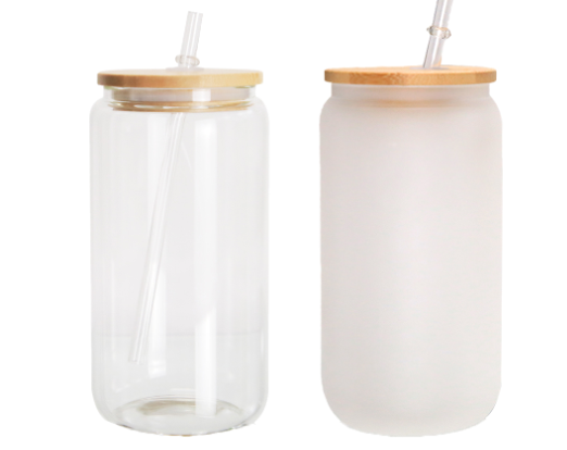 16oz Clear Frosted Bamboo Lid Sublimation Glass Mason Jar Mugs Reusable  Bubble Tea Juice Cups For US And CA Stocked From Babyonline, $3.18