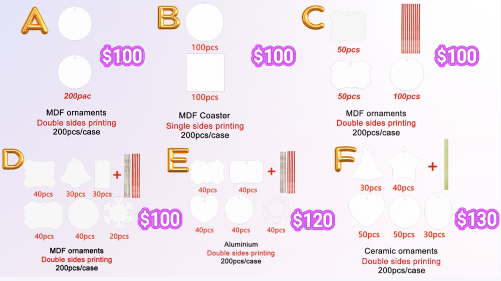 Fiona Ceramic/MDF/Aluminium Sublimation Christmas Ornaments USA Warehouse Stocked