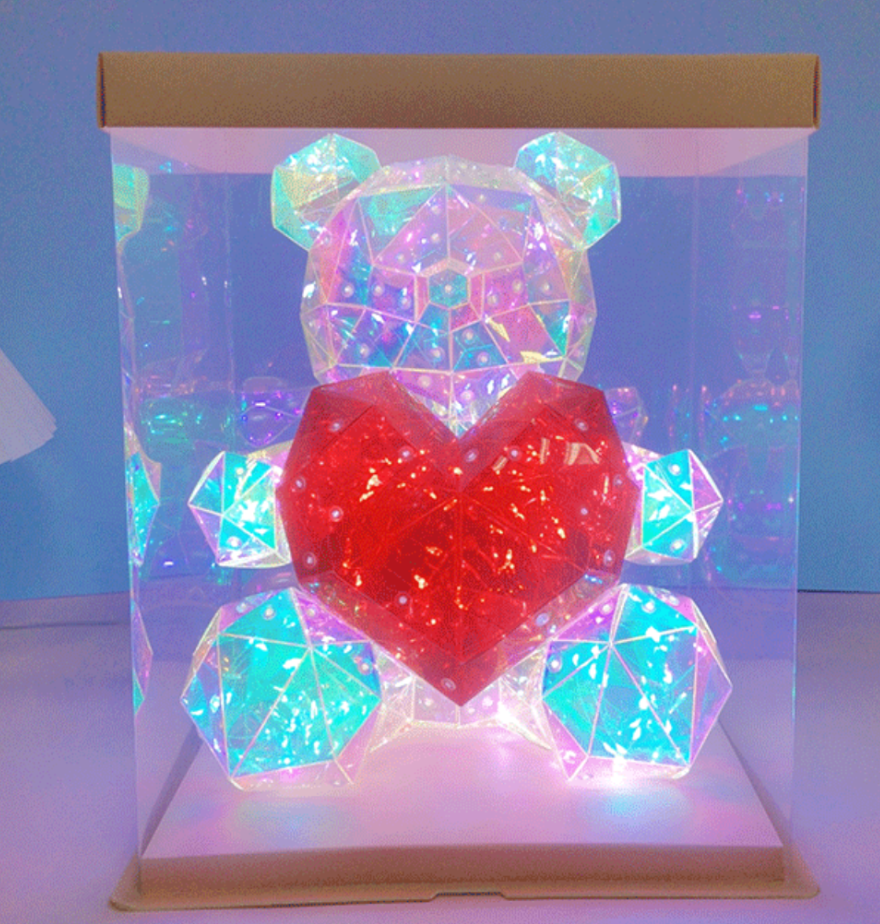 Fiona 2024 Valentine Day's Gift Bear LED Light with Red Heart Illuminated Handmade Sea Shipping