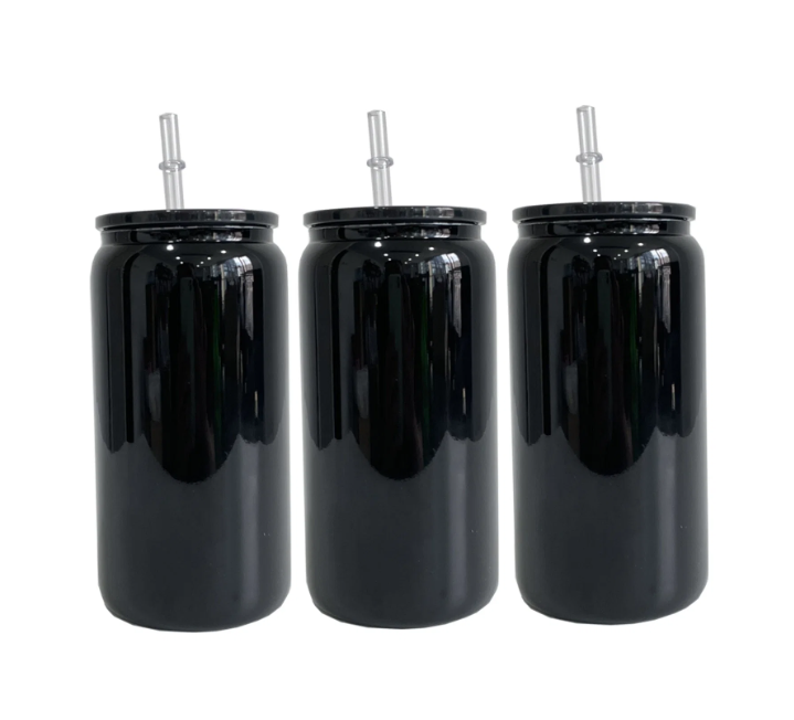 Fiona 16oz Sublimation Black Glass Cups USA Warehouse Stocked