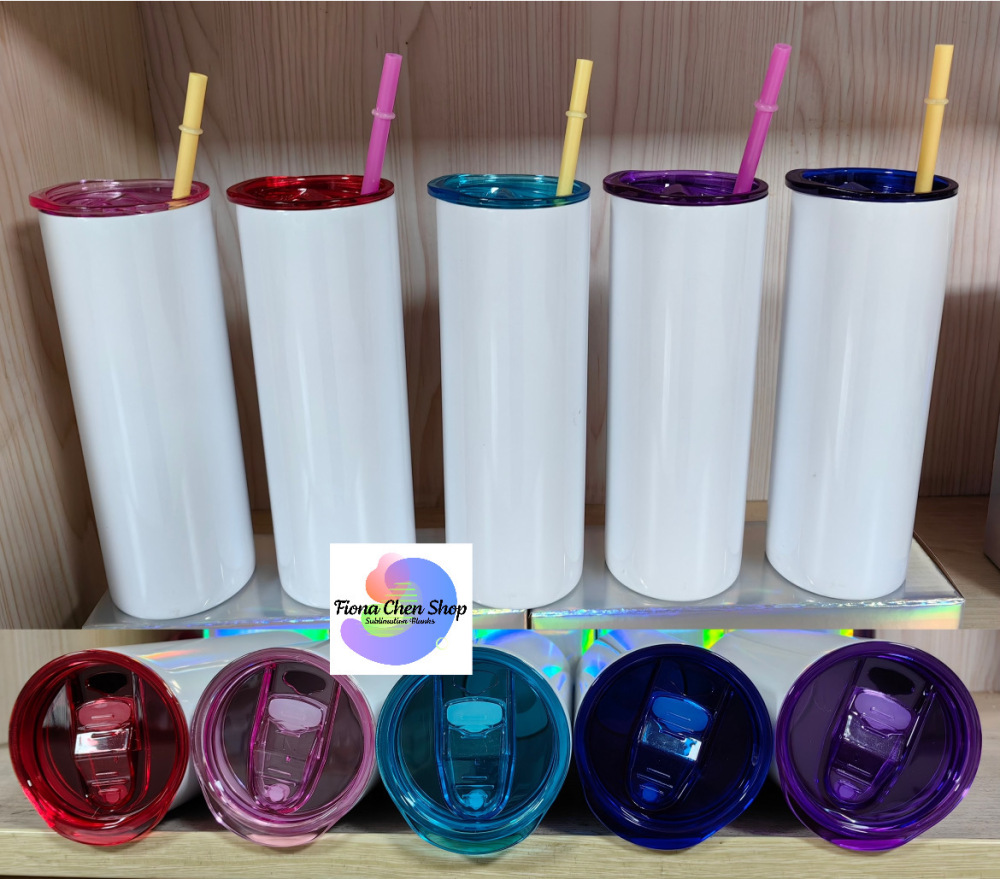Fiona 20oz Sublimation Straight Tumblers with Mixed Colored Lids, Straws and White Boxes USA Warehouse Stocked