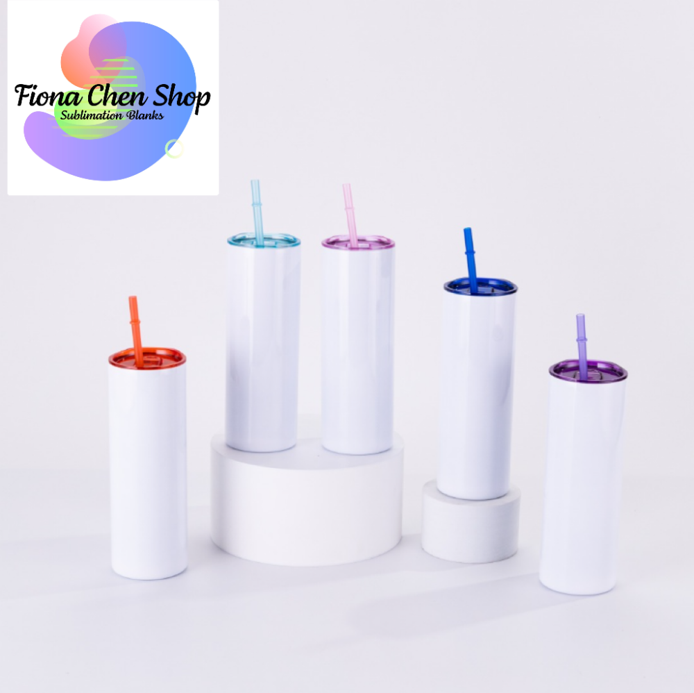 Fiona 20oz Sublimation Straight Tumblers with Mixed Colored Lids, Straws and Iridescent Boxes USA Warehouse Stocked
