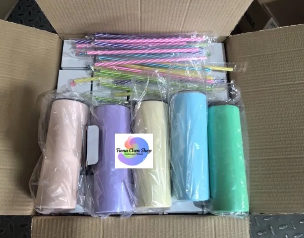 Fiona 20oz Macaron Colored Sublimation Striaght Tumblers With Colored Straws USA Warehouse Stocked