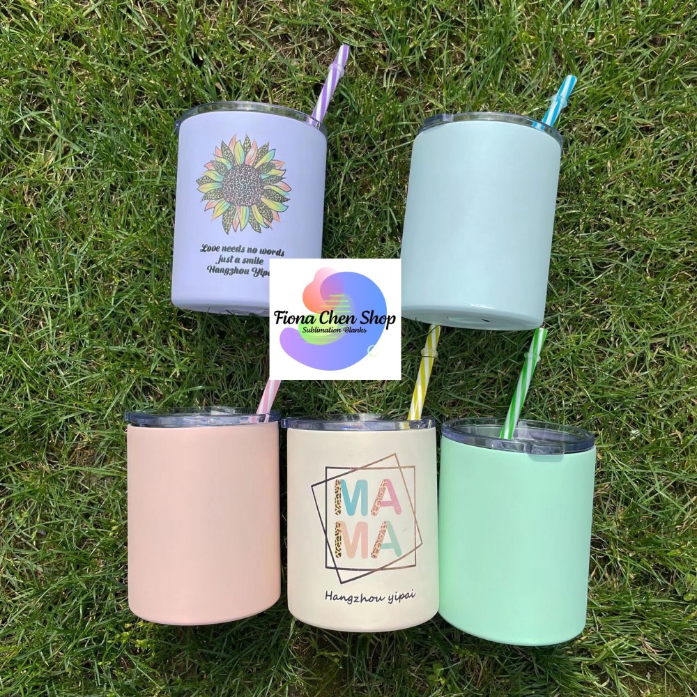 Fiona 10oz Macaron Colored Fatty Sublimation Tumblers With Colored Straws USA Warehouse Stocked