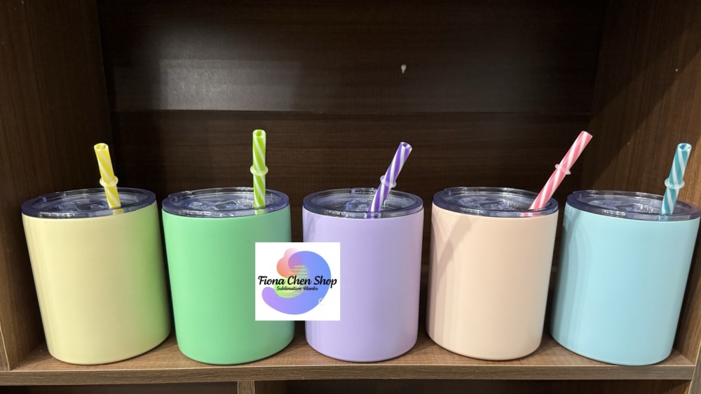 Fiona 10oz Macaron Colored Fatty Sublimation Tumblers With Colored Straws USA Warehouse Stocked