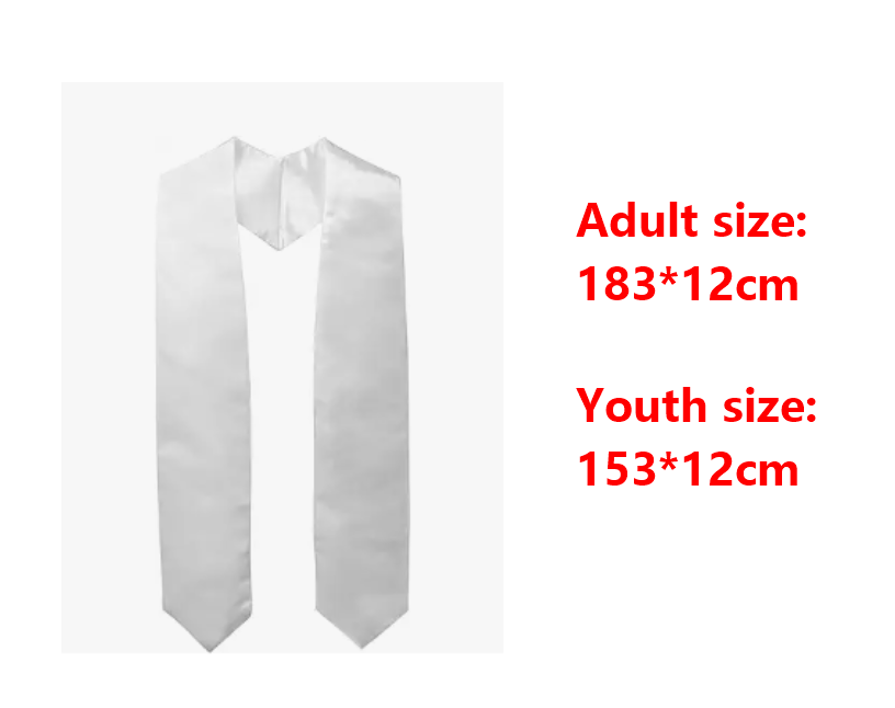 Fiona Sublimation Graduation Stole Plain White Honor Stoles Adult / Youth Size Air Shipping
