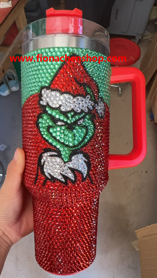 Fiona 40oz Grinch Rhinestone Mugs China Warehouse Stocked