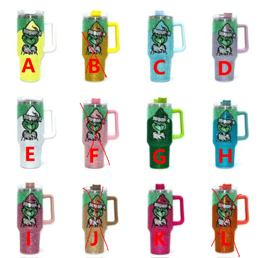 Fiona 40oz Grinch Rhinestone Mugs China Warehouse Stocked
