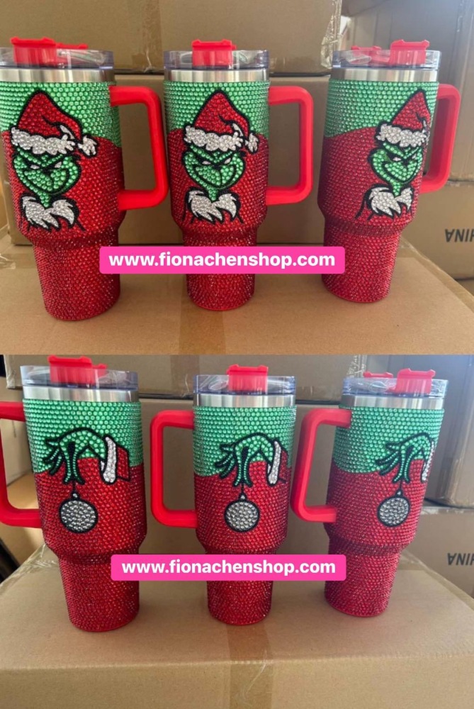 Fiona 40oz Grinch Rhinestone Mugs China Warehouse Stocked
