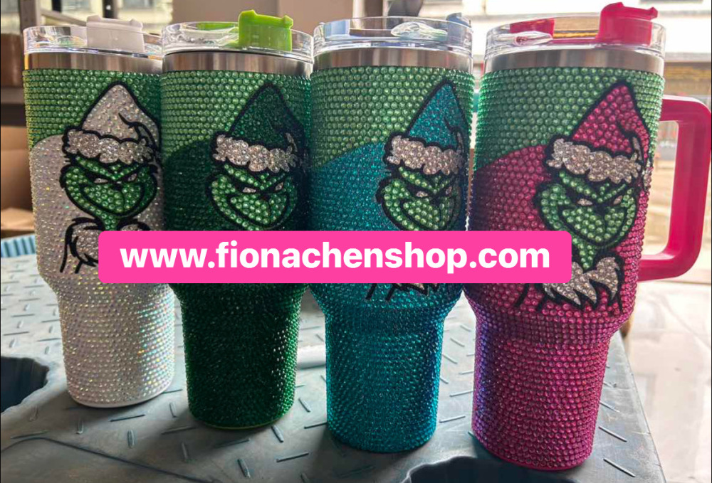 Fiona 40oz Grinch Rhinestone Mugs China Warehouse Stocked