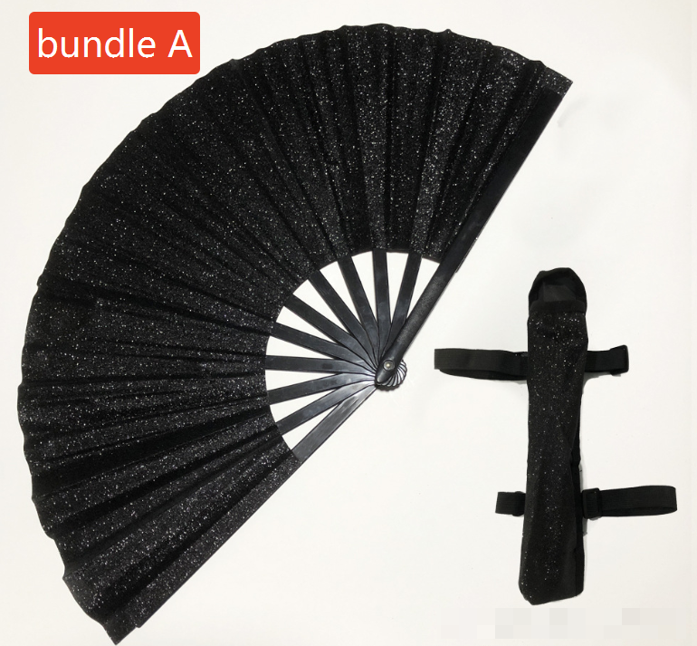 Fiona 13 inches Folding Glitter Clacking Fans with Leg Strap and Fabric Carriers Case Bag for Line Dancing Air Ship