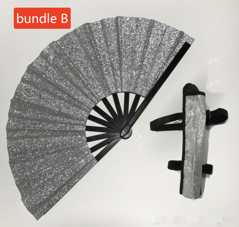 Fiona 13 inches Folding Glitter Clacking Fans with Leg Strap and Fabric Carriers Case Bag for Line Dancing Air Ship