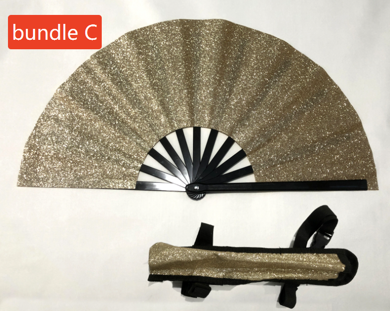 Fiona 13 inches Folding Glitter Clacking Fans with Leg Strap and Fabric Carriers Case Bag for Line Dancing Air Ship