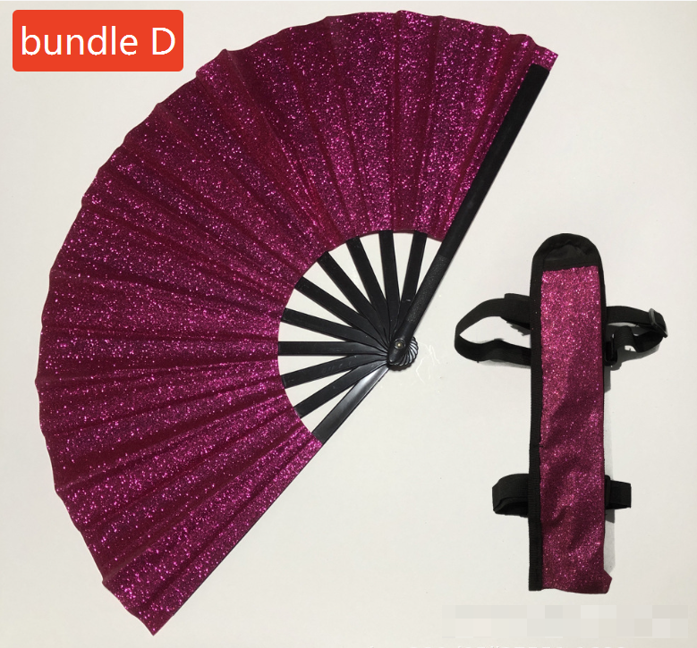 Fiona 13 inches Folding Glitter Clacking Fans with Leg Strap and Fabric Carriers Case Bag for Line Dancing Air Ship