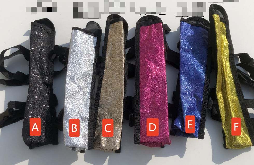 Fiona 13 inches Folding Glitter Clacking Fans with Leg Strap and Fabric Carriers Case Bag for Line Dancing Air Ship