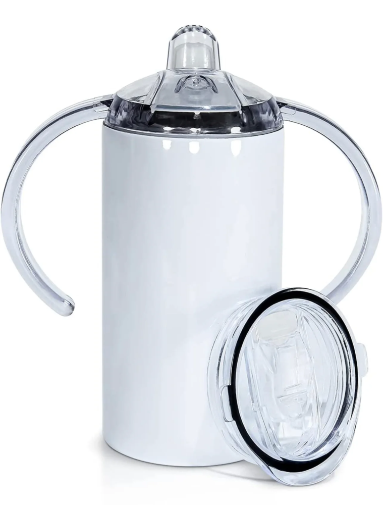 12OZ White Sippy Cups With 2 Lids Flat Lid Shipped From US warehouse