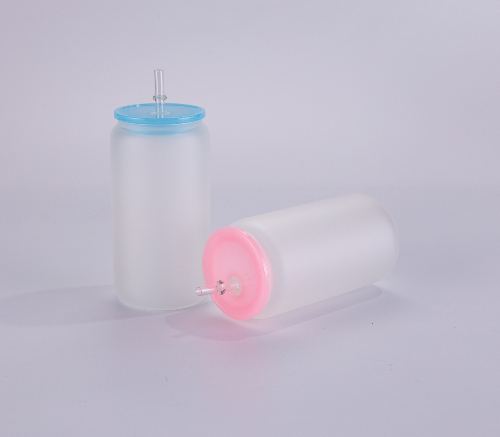 16OZ Frosted Glass Tumbler With Colored Macaron PP Lids Shipped From US Warehouse