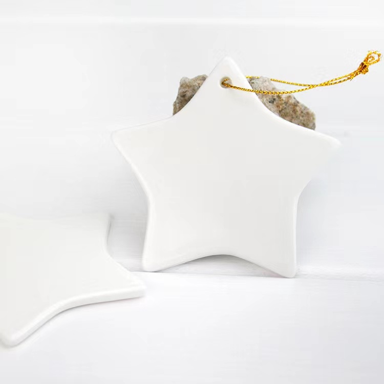 3 inch White Sublimation Ceramic Material Santa Ornaments Different Shapes Shipped From China By Air