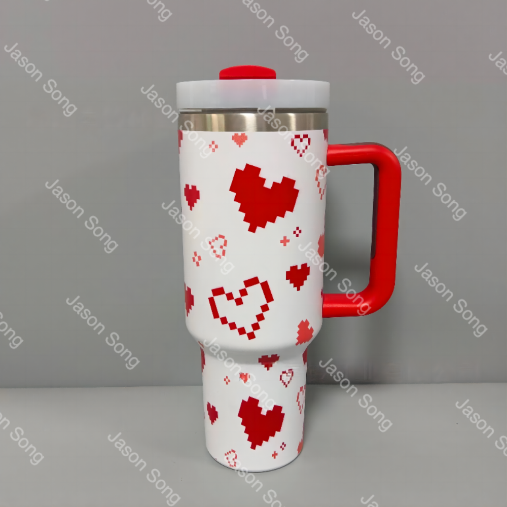 New Valentine'S Day 40oz Handle Cup Stainless Steel With Straw And Carrying Handle, Perfect Gift For Girlfriend