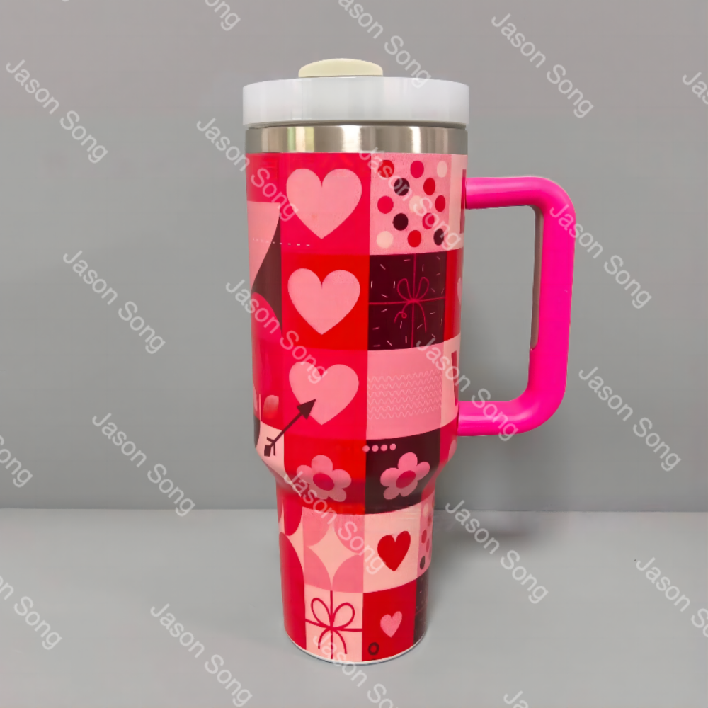 New Valentine'S Day 40oz Handle Cup Stainless Steel With Straw And Carrying Handle, Perfect Gift For Girlfriend