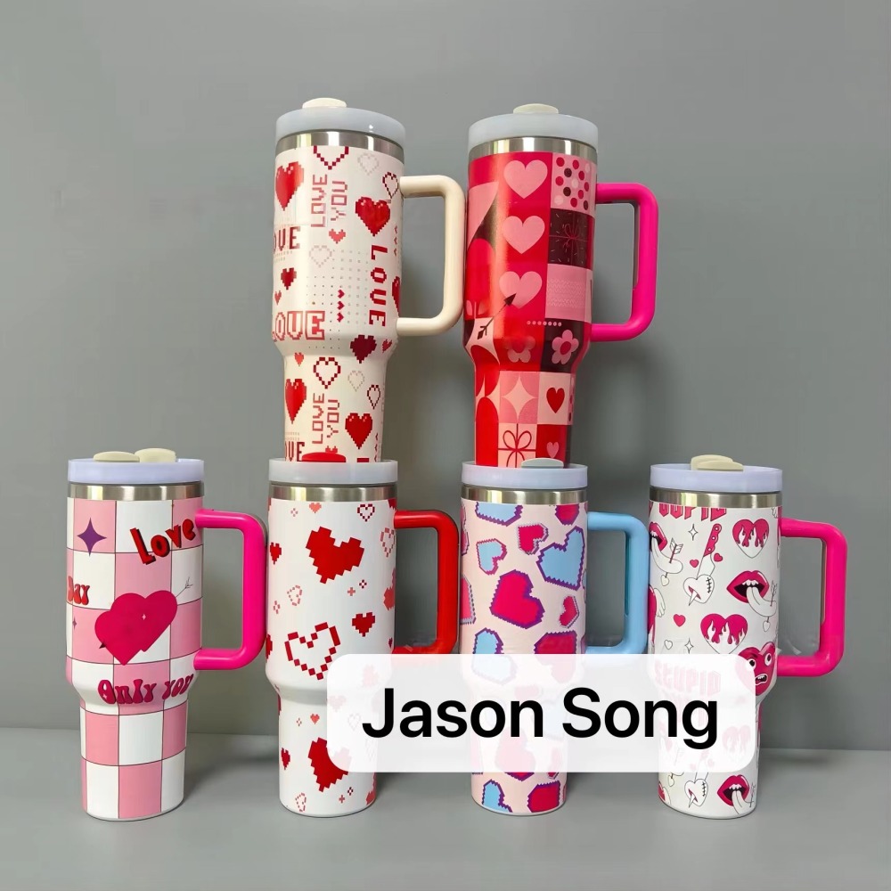 New Valentine'S Day 40oz Handle Cup Stainless Steel With Straw And Carrying Handle, Perfect Gift For Girlfriend