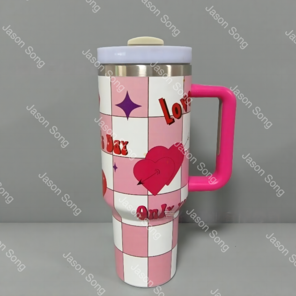 New Valentine'S Day 40oz Handle Cup Stainless Steel With Straw And Carrying Handle, Perfect Gift For Girlfriend