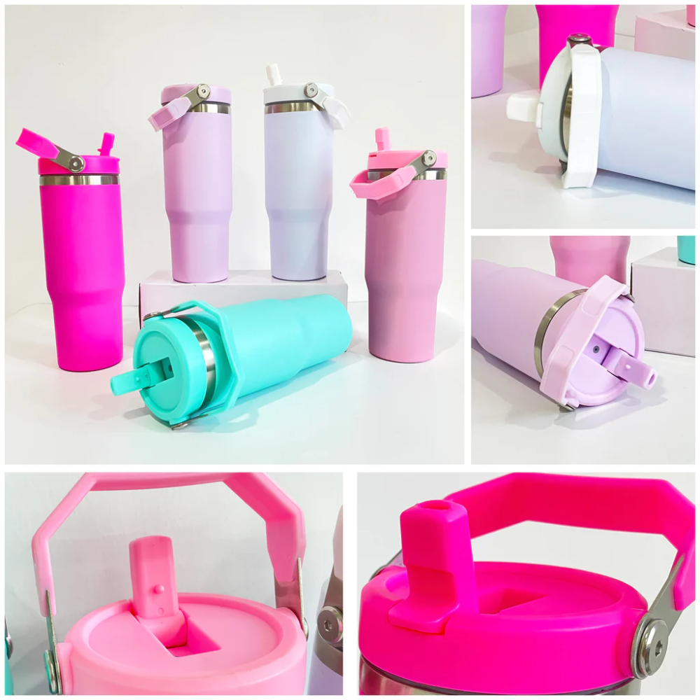 30OZ Stanley Style Matte Macaron Colored Lids Tumbler With Handle