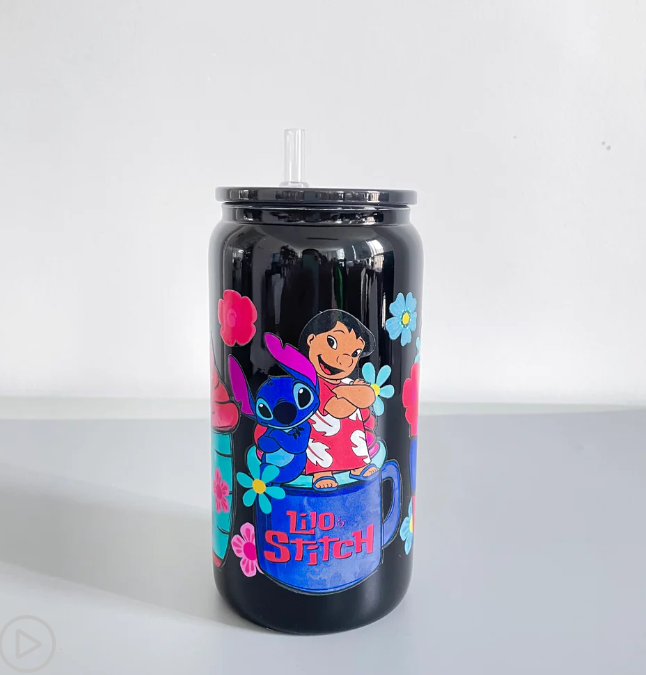 16OZ Black Sublimation Jelly Glass Cups With PP Lids