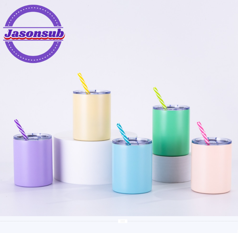 10OZ Macaron Colored Fatty Tumblers With Colored Straws