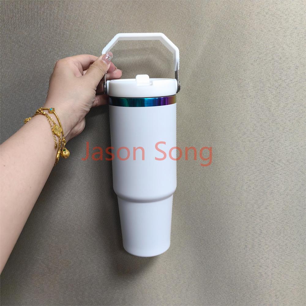30OZ Stanley Style Matte Macaron Colored Rainbow Plated Tumbler