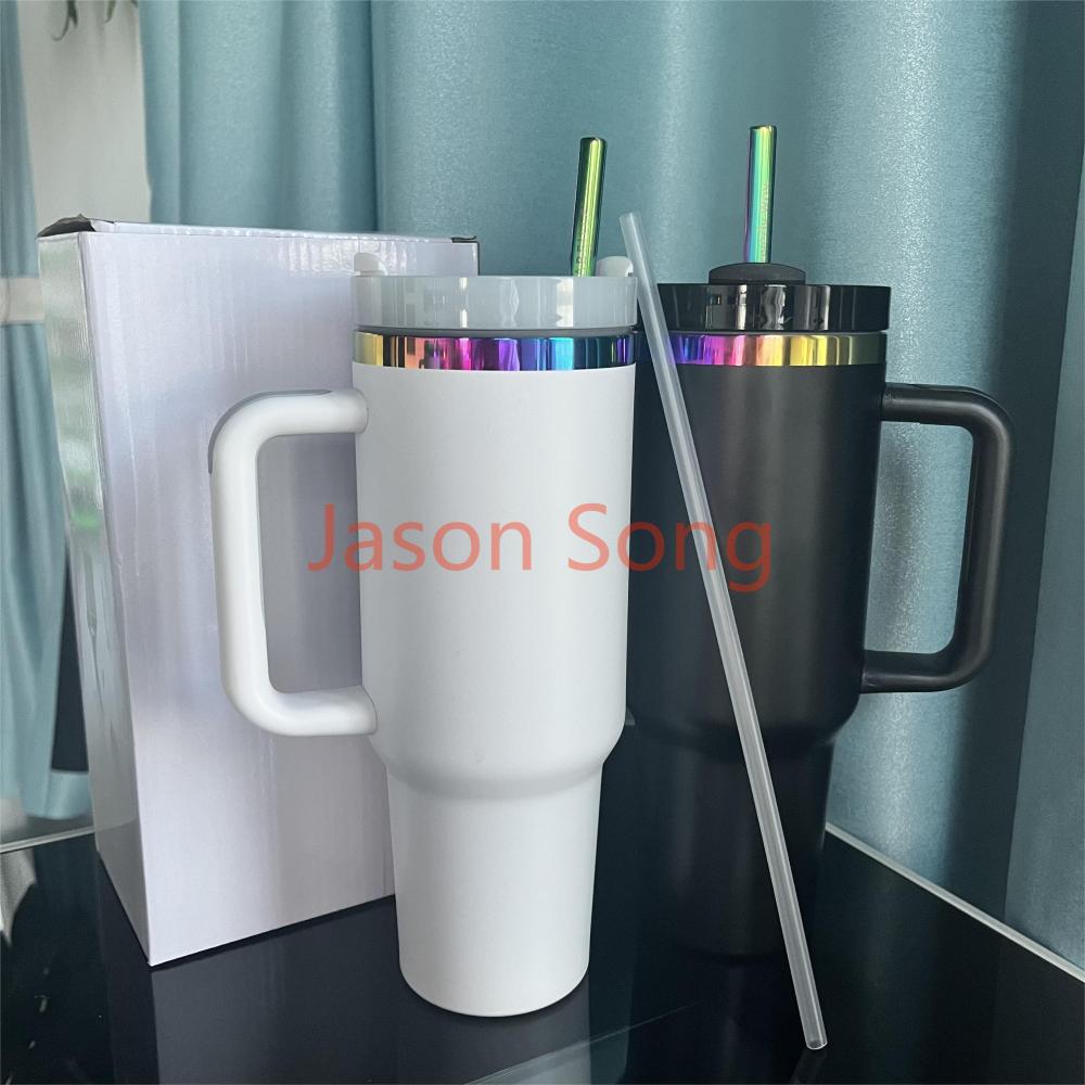 40OZ Black/White Color Electroplated Rainbow Plated Mugs