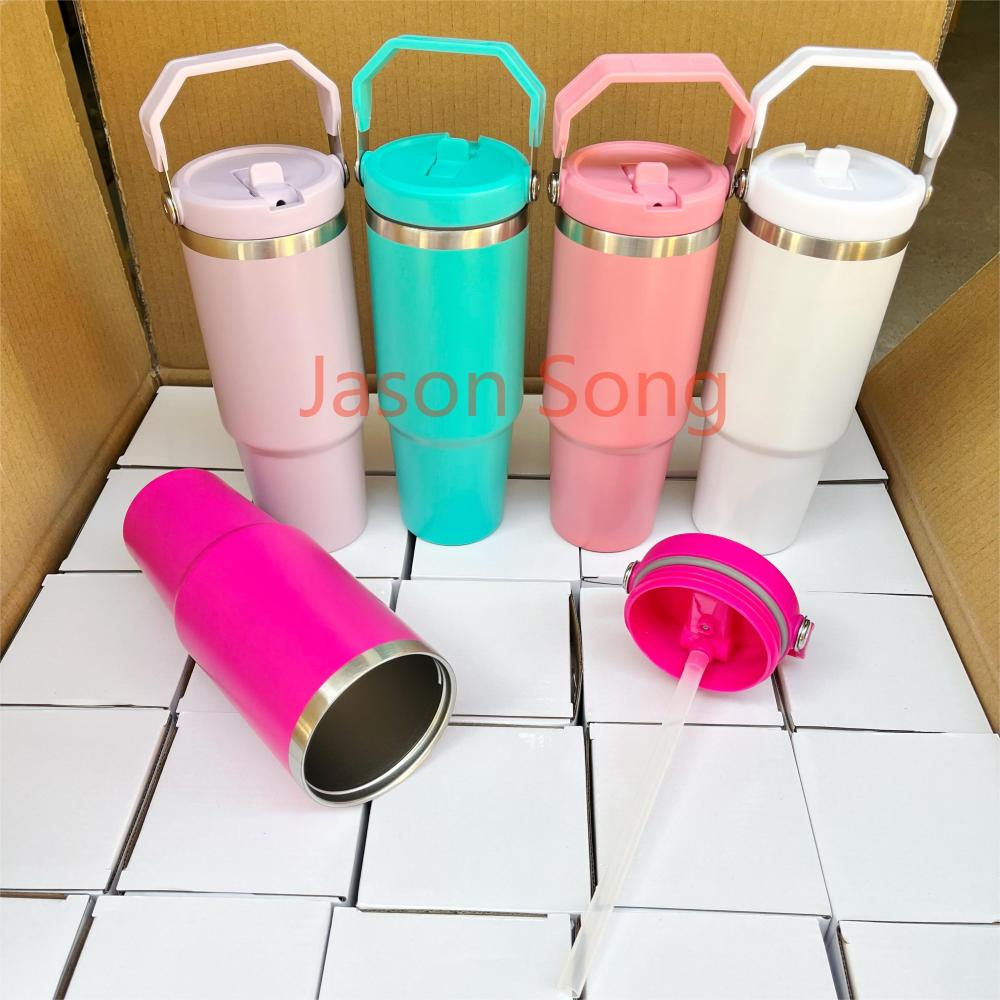 30OZ Stanley Style Matte Macaron Colored Lids Tumbler With Handle