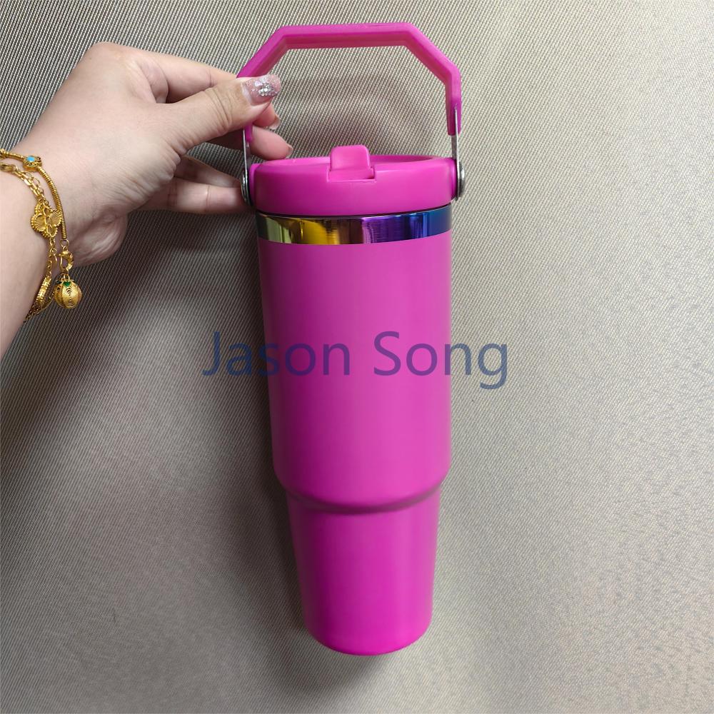 30OZ Stanley Style Matte Macaron Colored Rainbow Plated Tumbler