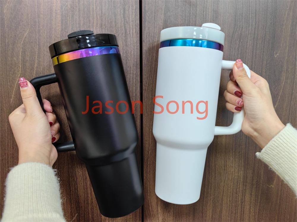 40OZ Black/White Color Electroplated Rainbow Plated Mugs