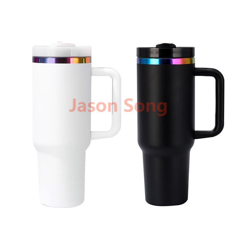 40OZ Black/White Color Electroplated Rainbow Plated Mugs