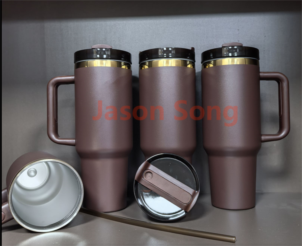 40OZ Chocolate Color Powder Coated Gold Plated Mugs