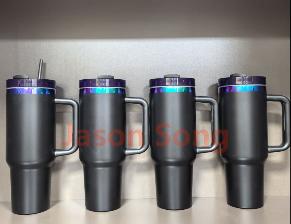 40OZ Black Color Powder Coated Purple Plated Mugs