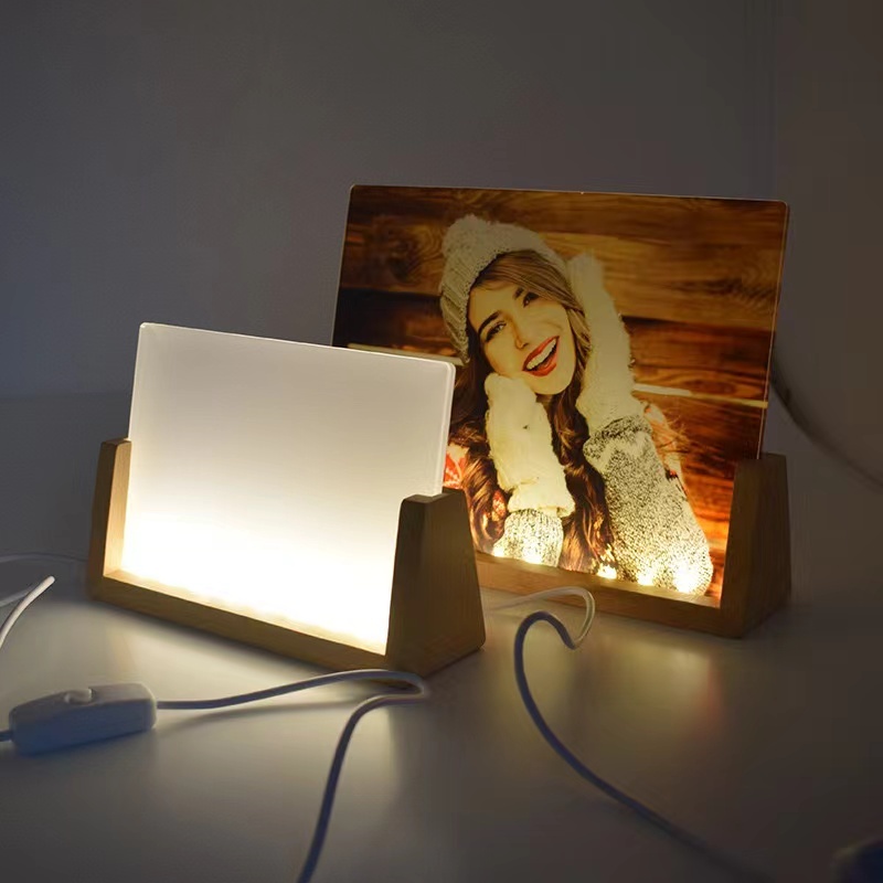 New 8inch Sublimation Acrylic Picture Frame With U-shaped Wooden Base