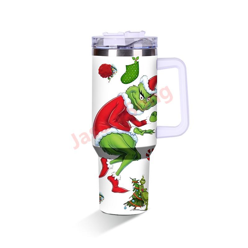 40OZ Mugs with Grinch Printed Christmas Gift Mixed Color Shipped from China by Sea