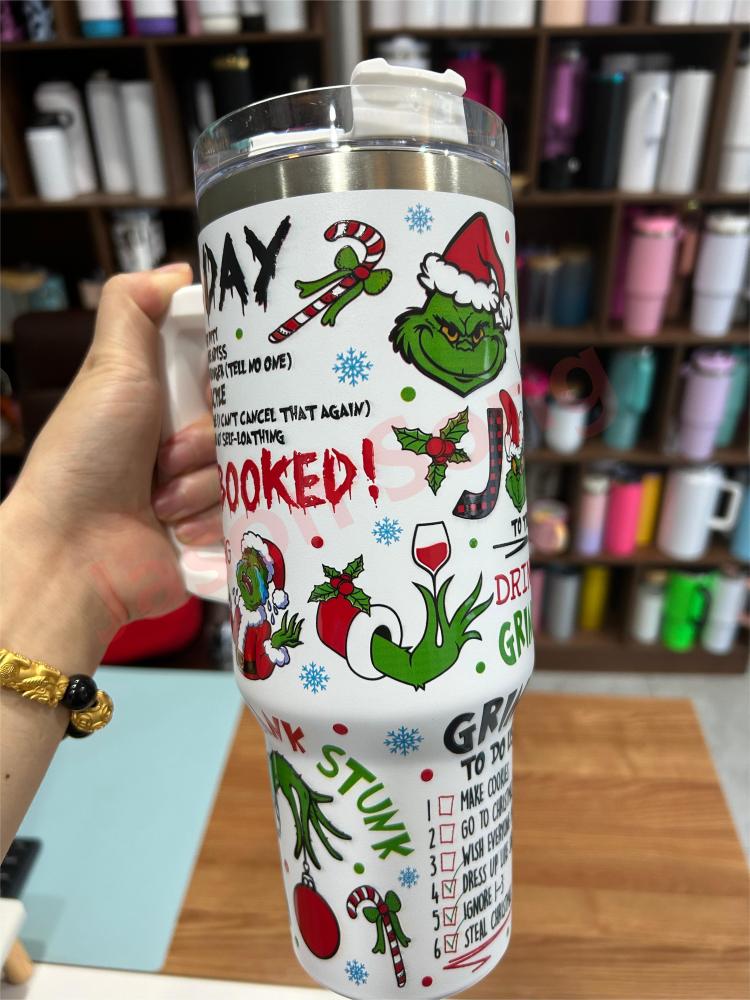 40OZ Mugs With Grinch 5D Printed Christmas Gift 4 Colors Mixed