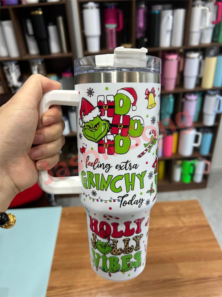 40OZ Mugs With Grinch 5D Printed Christmas Gift 4 Colors Mixed