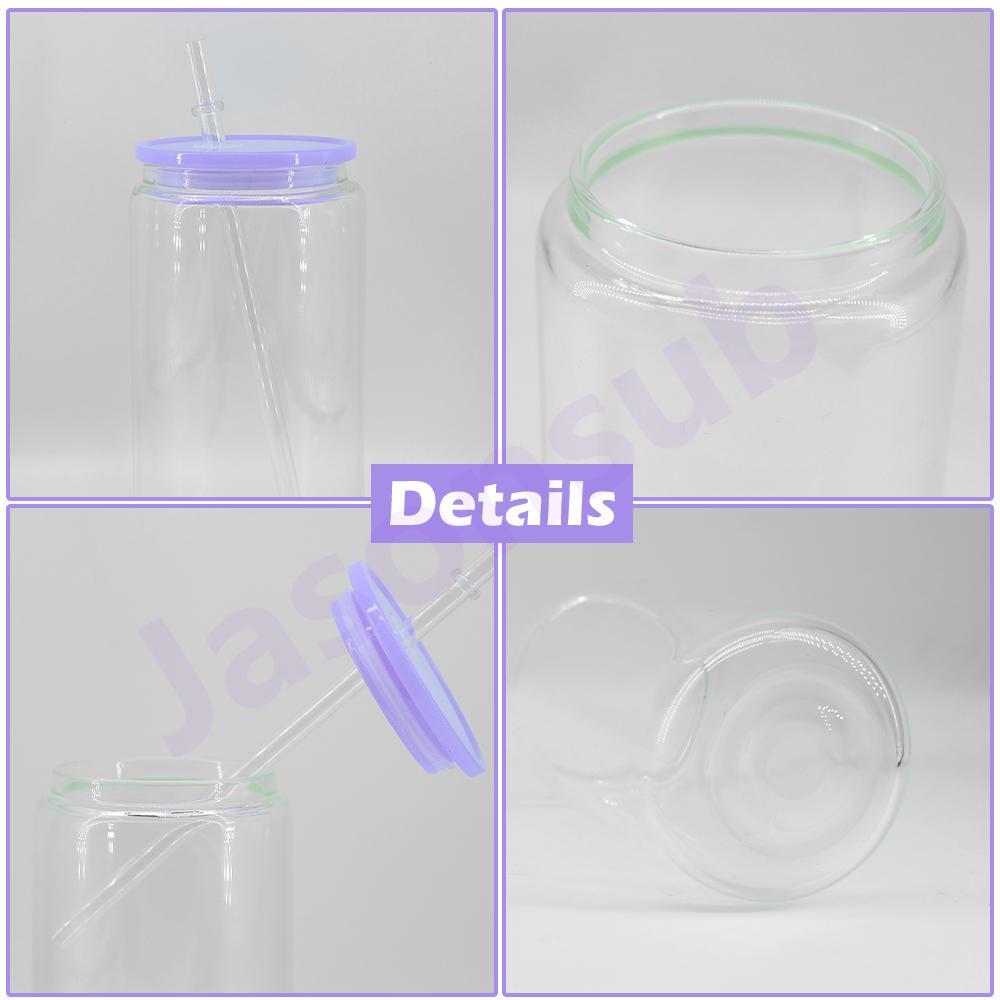 16OZ Frosted Glass Tumbler With Colored Macaron PP Lids Shipped From US Warehouse
