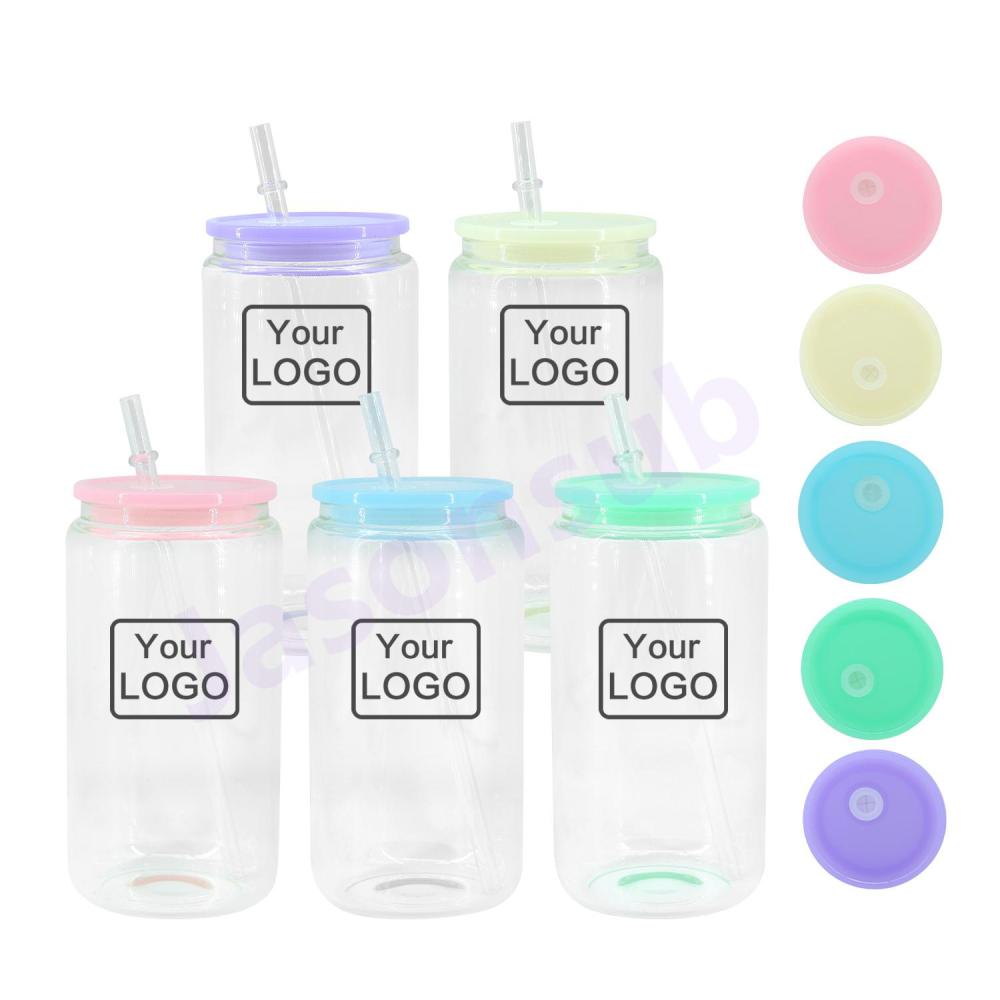 16OZ Frosted Glass Tumbler With Colored Macaron PP Lids Shipped From US Warehouse