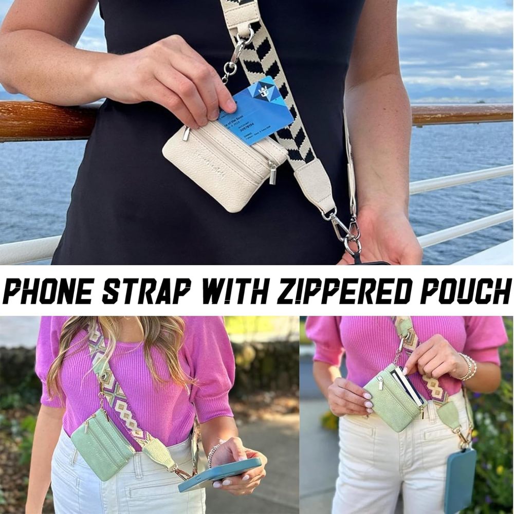 Clip and Go Strap for Phone with Wallet Crossbody,Phone Strap with Zippered Pouch,Adjustable Phone Lanyard Crossbody