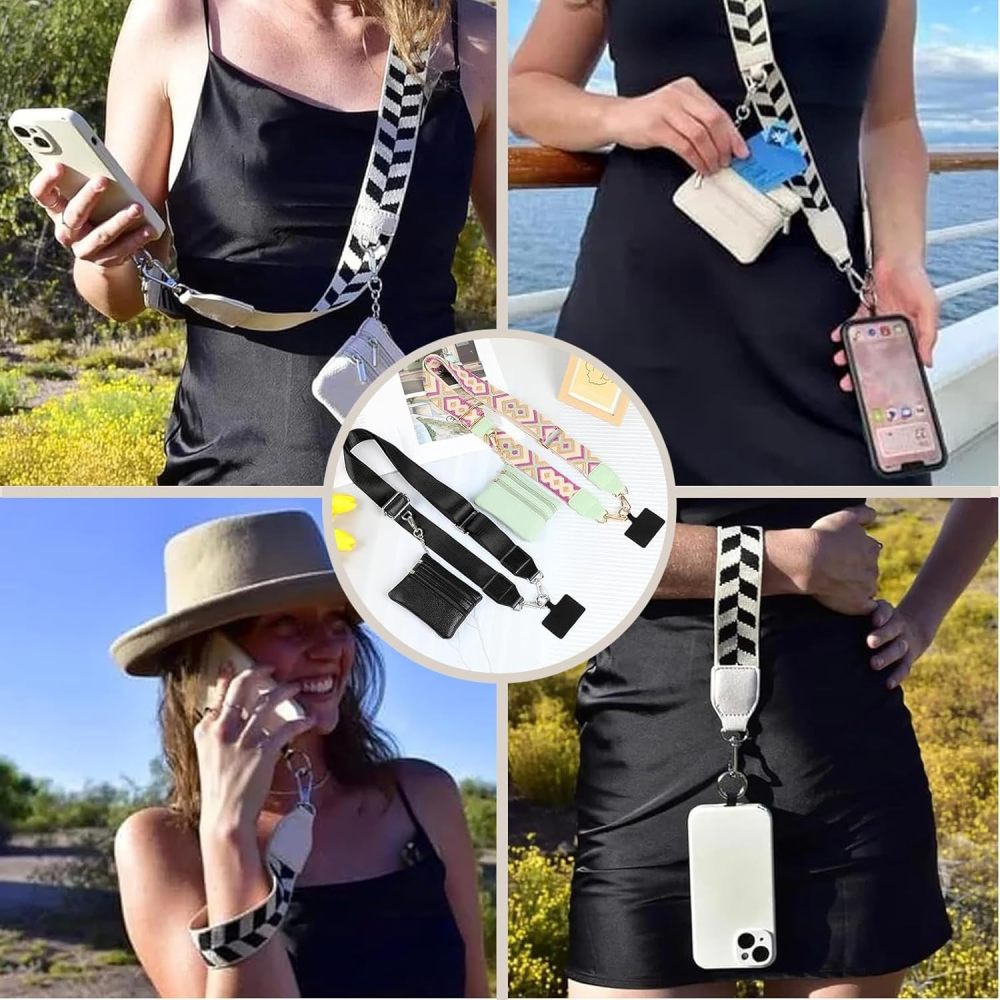 Clip and Go Strap for Phone with Wallet Crossbody,Phone Strap with Zippered Pouch,Adjustable Phone Lanyard Crossbody
